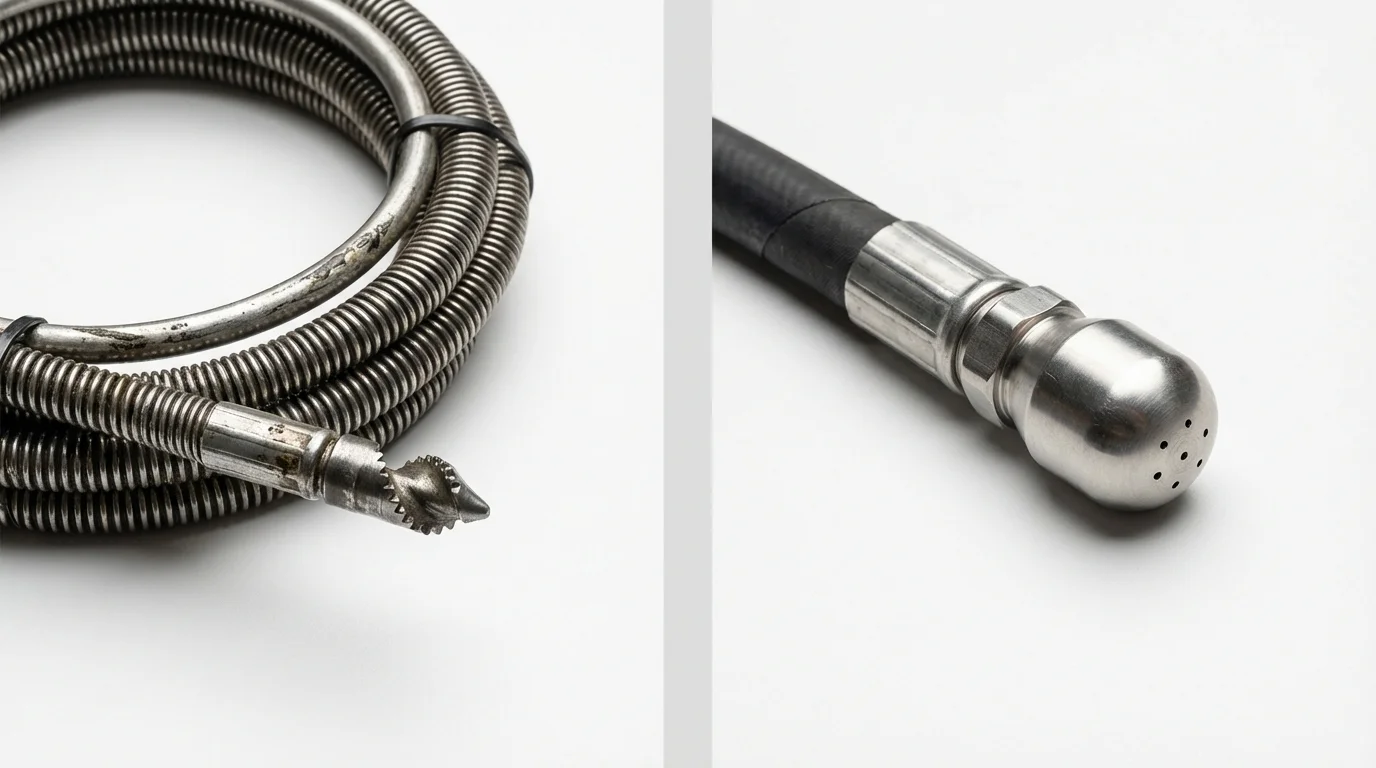 Drain snake cable and hydro jetting nozzle used for drain cleaning in Ketchum, ID