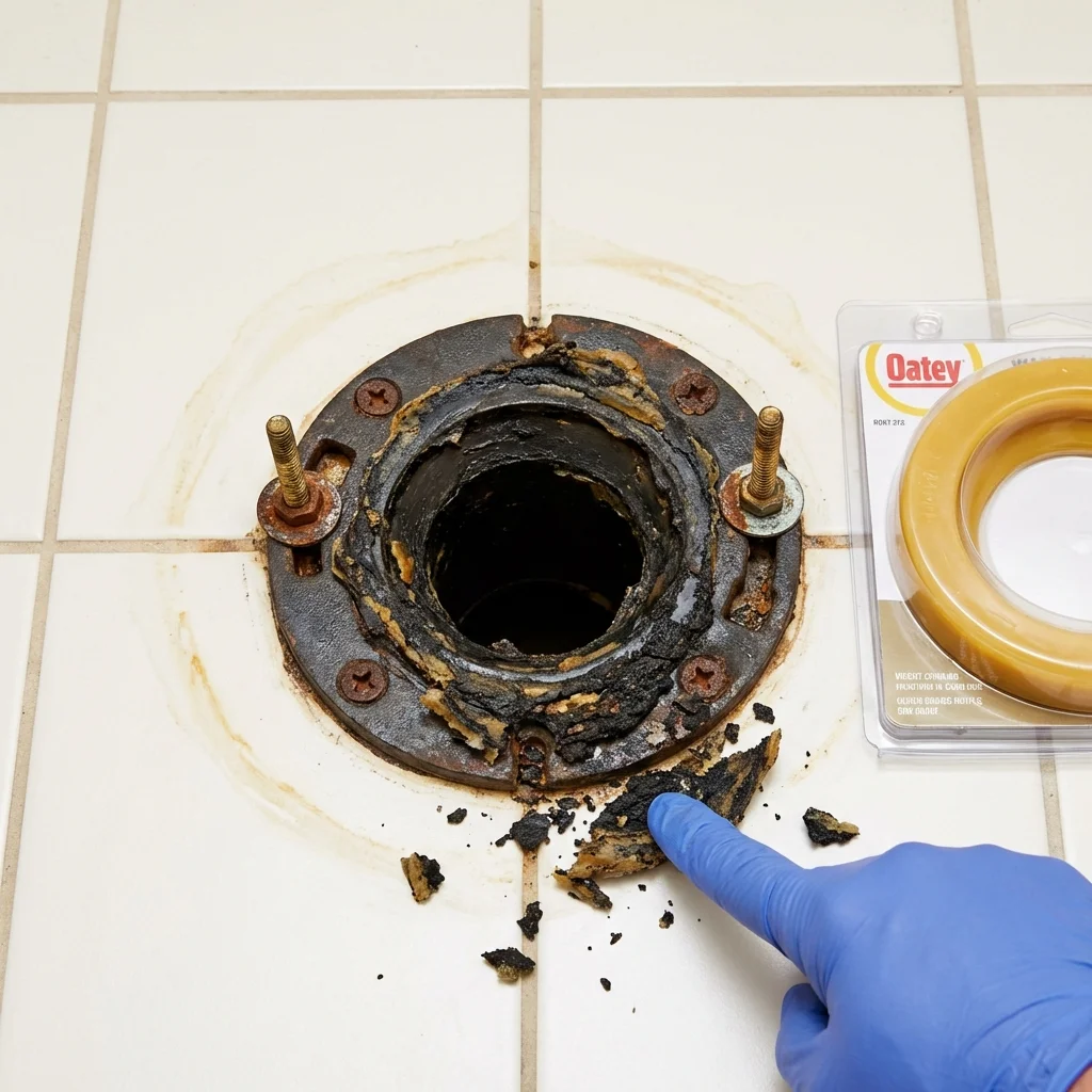 Failed wax ring showing water seepage at the base of a toilet in a Ketchum, ID home