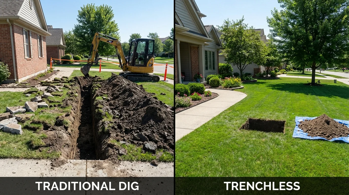Trenchless sewer repair with minimal yard damage versus traditional excavation in Ketchum, ID